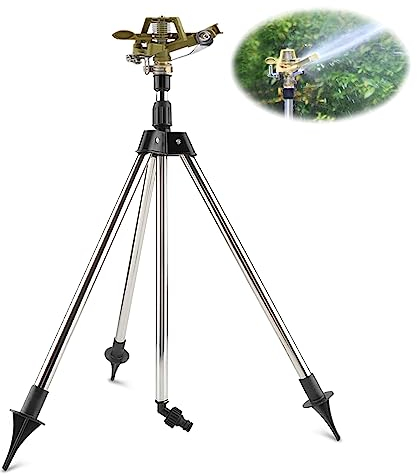 Rotating Tripod Sprinkler,Stainless Steel Rotary Irrigation Tripod Telescopic Support Sprinkler,Lawn Sprinkler Tripod with Stainless Steel Ground Insert Zinc Sprink Garden Sprinklers for Lawn