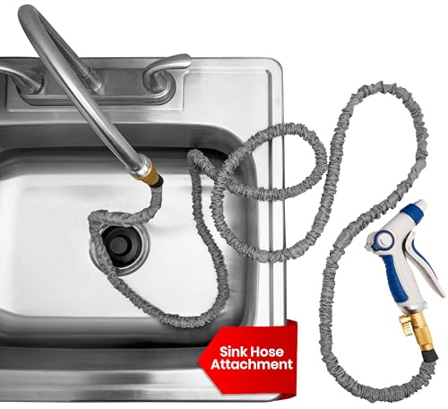 Expandable Indoor Water Hose Attachment that Connects to Kitchen Sink or Bathroom Sink Faucet for Watering Houseplants, Washing Pets, Household Cleaning, Washing Hair (50 FT)