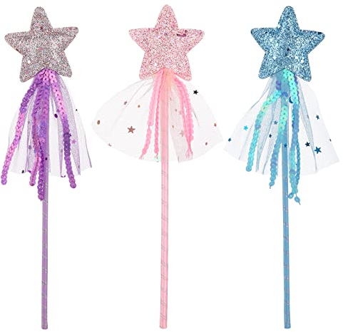 ASTER 3 Stück Feenstab für Kinder Zauberstab Fee Sternstab Glitzer Prinzessin Stern Zauberstäbe für Mädchen für Weihnachten, Kostüm, Requisiten, Geburtstagsfeiern, Zubehör, Cosplay Dekoration