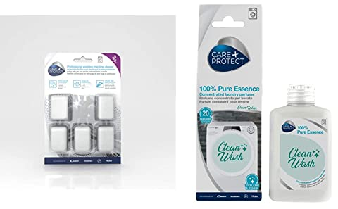 CARE+PROTECT Kit IGIENE LAVATRICE - Tabs Igienizzanti Cura Lavatrice (5 pastiglie) + Profumatore Bucato Igienizzante per Biancheria e Vestiti (100ml)