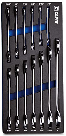 Capri Tools Juego de llaves angulares de extremo abierto, ángulos de 30° y 60°, de 1/4 a 1 pulgada SAE, 13 piezas con bandeja mecánica