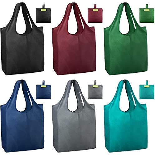 BeeGreen Reusable Totes Bags for Shopping Grocery 6 Pack Ripstop 50LBS