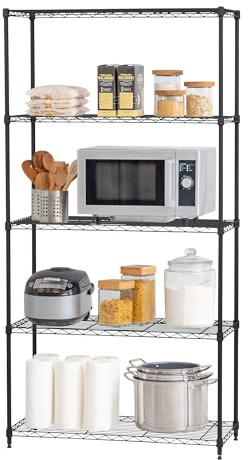 Iris Ohyama, Schwerlastregal, Metallregal, Metallregal mit 5 Ebenen, Ineinanderschiebbar, Höhenverstellbar, Küche, Garage, Büro - Metal Rack MR-MT5 - Schwarz