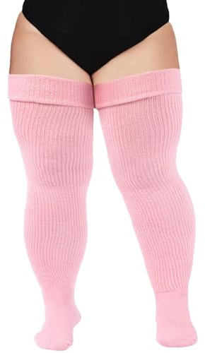 Moon Wood Calcetines Altos Mujer hasta el Muslo con Liguero Medias Gruesas sobre la Rodilla Tamaño Grande Halloween Cospaly Rosa Claro