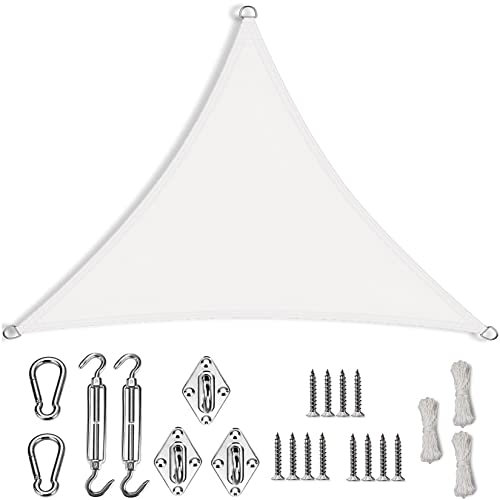 RYNS Voile D‘ombrage Triangulaire 4x4x4m Polyester résistant à la déchirure Volile d'ombrage avec Kit de Montage Corde Libre pour Extérieur/Terrasse/Jardin, Blanc
