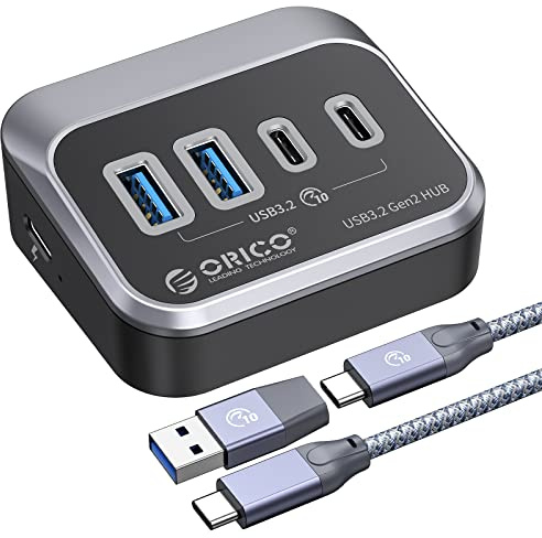 ORICO 4 Port USB Hub 3.2 Gen 2 auf 2 Typ-A und 2 Typ-C, 10Gbps Datenhub USB Verteiler, USB3.2 Hub für MacBook, PS5, PC, Desktop Computer, Laptops, 0.5M