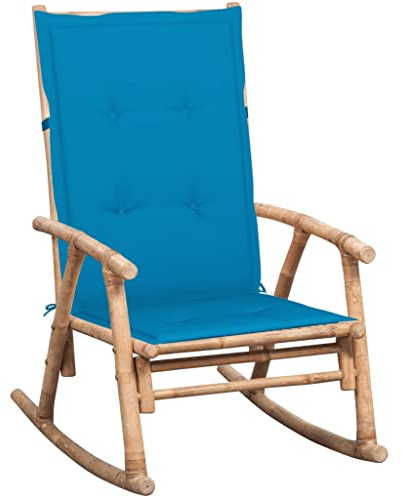Makastle Allwetter Outdoor Gartenmöbel Schaukelstuhl aus Holz mit Auflage und Kissen, Outdoor Schaukelmöbel mit Armlehnen, Schwingsessel Relaxstuhl Gartenstuhl, 66 x 86 x 105 cm Blau