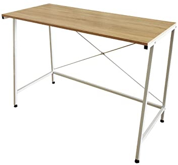 Mesa de computadora portátil de escritorio Resistente - industrial - metal blanco madera en blanco