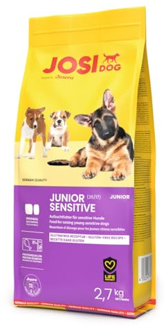 JosiDog Junior Sensitive (3 x 2.7 kg). cibo per cuccioli per cani sensibili. cibo secco di alta qualità per cani in crescita. alimentato da JOSERA