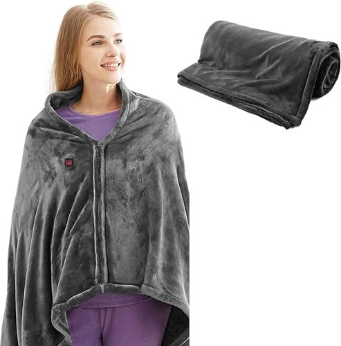Moonlove USB Heated Blanket With Zip, Machine Washable Electric Heating Shawl, Winter Warm Portable Warming Throw, USB Fast Heating, 3 Temperature Levels, Auto Shut Off, 80 * 150cm