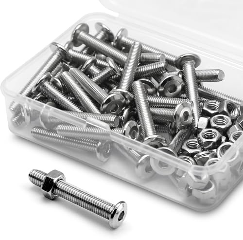 (40 pcs) M5 x 20mm Flat Round Hexagon Socket Head Screws Bolts and Nuts Set 304 Stainless Steel 18-8