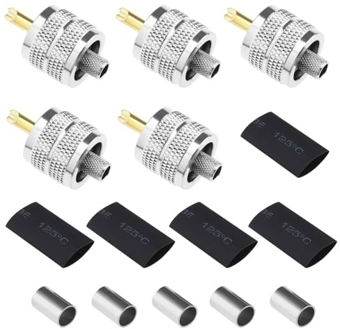 VGOL 5 Conectores PL259 Macho para Cable coaxial Compatible con Cables coaxiales LMR240 RG8X 4D-FB con Mangas de compresión Tubos termorretráctiles