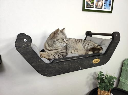 Katzenbett - Kletterwand Katzen - Hängematte für Katzen - Katzenzubehör - Katzentreppe - Wandelemente - Kletterwand Set (Dunkle Farbe)