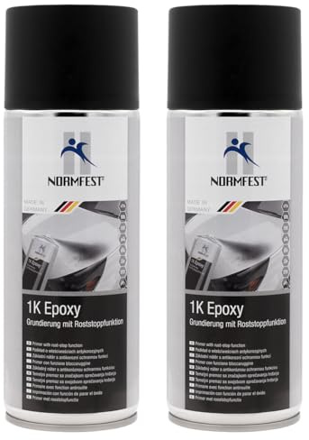 Normfest 1K Epoxy Grundierung Schwarz – Rostschutz & Haftvermittler für Stahl, Aluminium & verzinkte Flächen – schnelltroc., schleifbar & überlackierbar – professioneller Korrosionsschutz – 2x 400 ml