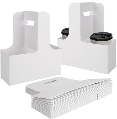 LDHHYH Lot de 50 porte-gobelets blancs avec poignées, porte-gobelet en carton pour 2 tasses, porte-gobelets jetables pour boissons chaudes et froides, café, plats à emporter, restaurant, livraison de