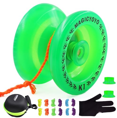 MAGICYOYO K1 Jojos leuchtet im Dunkeln, Profi Responsive JoJo für Kinder Teen Erwachsene, Anfänger leuchtender Yoyo für Mädchen, Jungen, mit 12 Jo-Jos Saiten+ Box+ Yo-yo Handschuh+ Hubstacks Set, grün