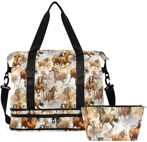 CHSIN Running Horses Gym Bag for Women & Men,Duffel Bag with Shoe Pocket,Weekender Overnight Bag with Trolley Sleeve for Travel 21217531