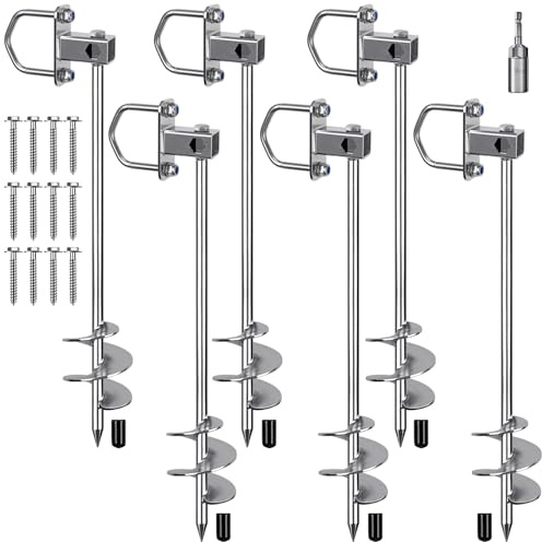 Insaga Piquet de Tente, Sardines de Fixation Lourd Ancrage de Terre Métallique, 42cm Lame Spirale Vissée dans Trampolines Kit pour Balançoire/Camping/Chien/Abri de Coiture avec Boucle Fixe, 6pcs