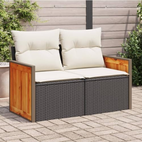 BaraSh Gartensofa mit Kissen 2-Sitzer GartenmöBel Terrassensofa Outdoor Sofa Balkon Outdoor Couch Loungesofa Outdoor Schwarz Poly Rattan - 366022