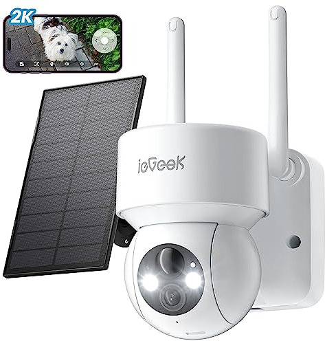 ieGeek 360° 2K Überwachungskamera WiFi für den Außenbereich, kabellos, Solarkamera, Außenkamera, Nachtsicht, AI/PIR menschliche Erkennung, bidirektionales Audio, Alarmsirene, Alexa/IP65