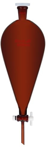 stonylab Embudo de Separación Marrón, Cónico Junta 24/40, Válvula de PTFE, Vidrio Borosilicato Químicamente Resistente, Ideal para Extracción y Fraccionamiento, 1000 ml