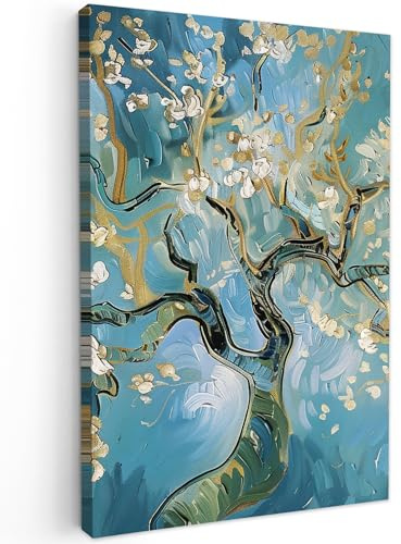 MuchoWow© Cuadros Decoracion Salon Modernos Dormitorios Cuadro Decorativos | 80x120 cm - de Lienzos Decorativo Decoración Cabecero Cama Abstracto - Azul - Blanco - Arbol la vida