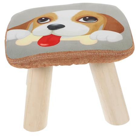CIYODO Kinderhocker Aus Massivem Holz Mit Baumwoll-leinen-bezug rutschfest Belastbar Und Leicht Multifunktionaler Kinderfußhocker Für Wohnzimmer Eingang Und Lernbereich Niedliches Hundede