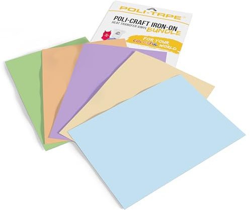 POLI-CRAFT IRON-ON BUNDLE PASTEL – 5 x POLI-FLEX® TURBO®, Turboschnelle Transferfolie für Textilien, Pastell (Beige, Violett, Light Apricot, Salbeigrün, Eisblau), 5 x A4 (21 cm x 29,7 cm)