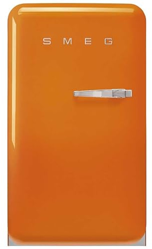 Smeg, FAB10LOR6 Frigorifero Tavolo Top Vintage 1 Anta, 122L, Cerniere a Sinistra, Freddo Statico, Congelatore 17L, 1 Clayette Regolabile, 1 Vassoio Verdure e Illuminazione LED, H 97 cm, Arancione