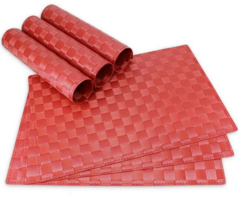 Moderne Tischsets in Rot im 6er Set - Abwaschbare Platzsets als rechteckige Tischuntersetzer - Geflochtenes Platzdeckchen als Tischunterlage für Esstisch Wohnzimmer Tisch-Deko