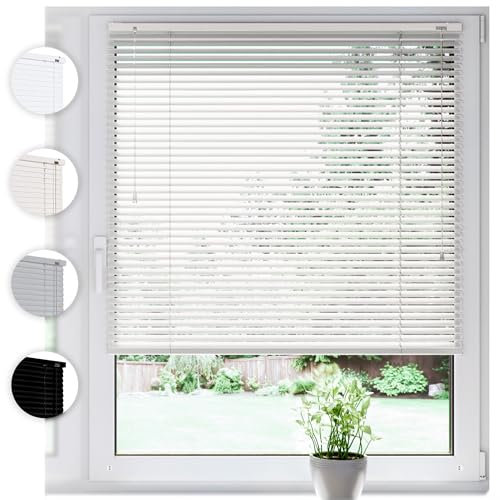 SONELLO Aluminium Jalousie 95cm x 100cm Weiß Alu Jalousie Klemmfix ohne Bohren Sichtschutz Blendschutz Lichtschutz Sonnenschutz für Fenster und Türen