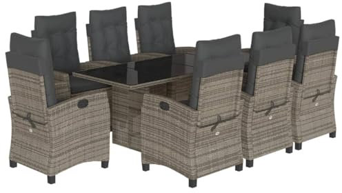 HETFTJN Bistro Set Bierzeltgarnitur Campingtisch Mit Stühlen Garten Möbel Draußen - 9-TLG. Garten-Essgruppe mit Kissen Grau Poly Rattan für Garten Restaurant Café Balkon