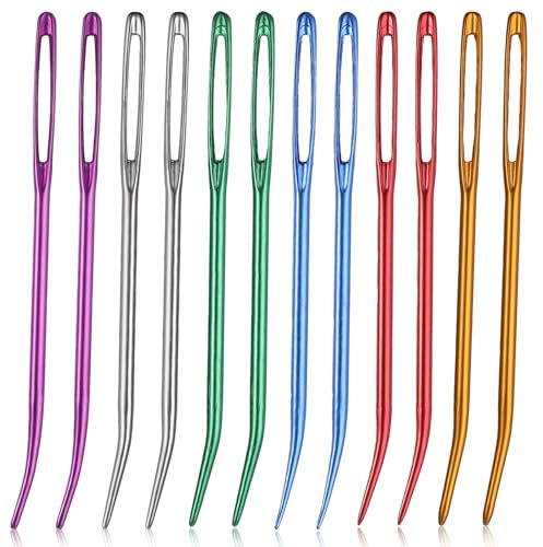 JIYIN 12 Stück Gebogen Stopfnadeln, 7cm Großes Öhr Gebogen Stopfnadeln Nähnadeln GroßäUgiges Nadelset Gebogene Nadeln zum Häkeln Stumpfe Wollnadeln Lang Garn Nadeln Für Häkelwerke Nähen