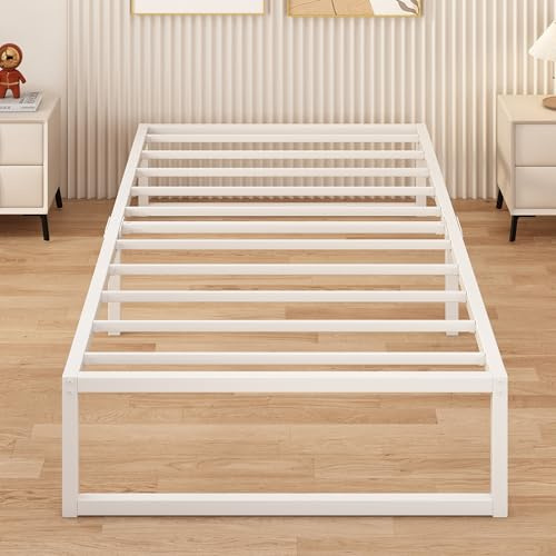 Yicensen Metallbett 80x190 cm Einzelbett mit Stahllattenstütze, 30cm Hoch | Metallbettgestell Einfache Montage, Geräuschlos, Kein Boxspringbett Erforderlich, Weiß