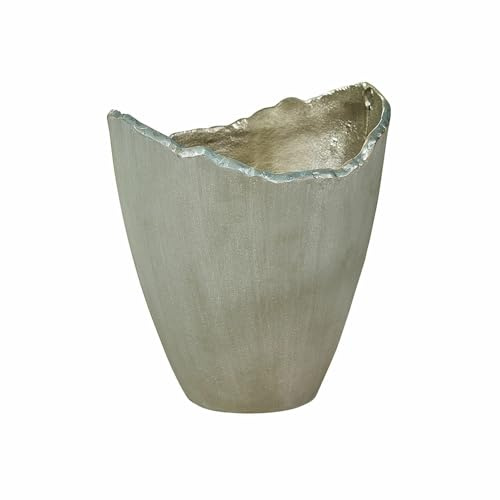 Loberon Vase Yasillo, Matte Außenseite, Leicht Ovale Form, für Trockengestecke, Blumenvase, Dekoration, Wohn-Accessoire, Aluminiumguss, grau/Silber