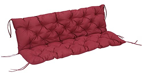 Outsunny 3 Sitzer Bankauflage für Sitzbank 150 x 98 x 8 cm Rot | Sitzkissen mit Bändern, Rückenkissen, Indoor/Outdoor Polster Auflage, für Gartenbank Gartenmöbel Hollywoodschaukeln