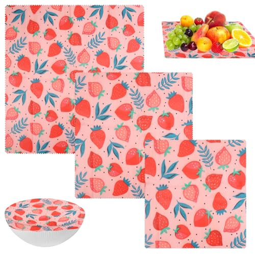 3 Pezzi Involucri di Carta Cera Dapi, Set di 3 Dimensioni, Riutilizzabile Fogli Cera D Api per Alimenti Pellicola Alimentare Ecologica Beeopak Cotone Biologico Beeswax Wrap per Avvolgere Cibo