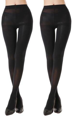 G&Y 2 Pairs Women's 40 Denier Opaque Tights, Women Semi Sheer Black Tights Control Top Pantyhose
