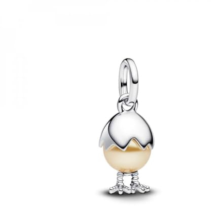 PANDORA Moments Osterei Charm-Anhänger aus Sterling Silber mit künstlicher Kristallperle, Kompatibel Me und Moments Armbändern, 793748C01