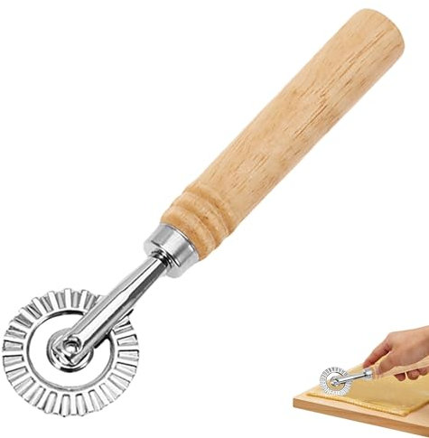1PCS Pasta Cutter Made of Stainless Steel and Wood Durable and Not Easy to Rust Ravioli Cutters High Temperature Resistance and Easy Cleaning Ravioli Cutter for Making Cookies Pasta Pasta Pizza