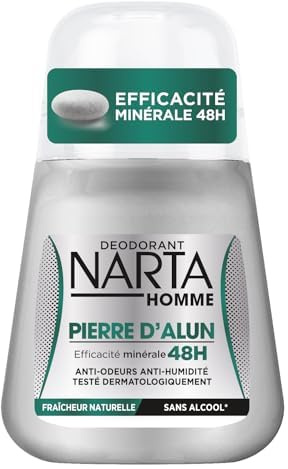 Narta Déodorant Homme Pierre d'Alun Anti-Humidité Fraîcheur Naturelle 50ml | Efficacité minérale contre transpiration, Confort continu jusqu'au soir, Respecte mécanisme naturel, Formule pierre d'alun