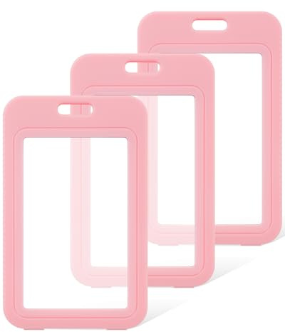 Uniclife 3-pack ID-bricka hållare med dubbelsidiga fönster vertikalt hårt plastfodral rosa kortskyddsfodral för kontor skola ID kreditkort närhet nyckelkort körkort och pass