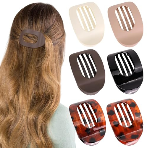 6 PCS Flat Claw Clips for Women, Curved Design, French Flat Hair Clips Comfortable Curved for Lying Driving (Standard matte + glossy) (Square)