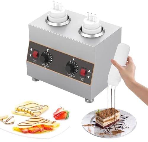 Calentador de salsas eléctrico comercial con botella de 2 x 650 ml, dispensador de salsa de queso eléctrico comercial, control de temperatura, para calentar chocolate, mantequilla y mermelada (30-85 °