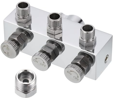 PATIKIL 1/8 Inch Air Brush Splitter, 3 Way Metal Air Hose Splitter with Adjust Knob Valve, 1/4 BSP Female to 1/8 BSP Male for Air Compressor Regulation, Silver