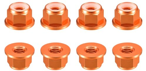 sourcing map Sechskant-Kontermuttern mit Nylon-Einsatz, M8 x 1,25 mm, Aluminiumlegierung, selbstsichernde Mutter, eloxierte Flansch-Kontermutter für Befestigungselemente, Orange, 8 Stück