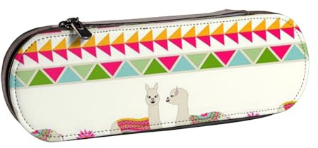 WSHFFILO Llama and Cactus Printed Leather Pencil Case Portable Stationery Pouch