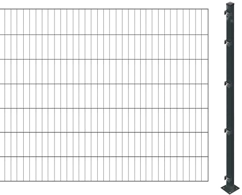 Einstabmattenzaun inkl. Pfosten zum Aufschrauben (Höhe: 140 cm, Länge: 12 m) | Einstabmatten in Anthrazit | UV- und witterungsbeständig