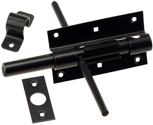 FEINZ Türriegel beidseitig 100 mm Schwarz | Gartentor, Bolzenriegel, Türverriegelung, Innen und Außen, Einbruchschutz, Metall, Riegelschloss, Türen, Schlossriegel