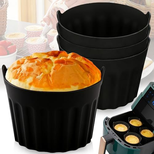 Zeaying 4 Pezzi Friggitrice Ad Aria Focaccine Stampo, Muffin Friggitrice Ad Aria, Stampo per Uova per Friggitrice Ad Ari, Stampi, per Uova in Camicia riutilizzabili per Budini, Cupcake, Muffin